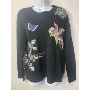 Jamison Womens Embroidered Sweater Size Small Song  Birds Art To Wear Fall Cozy